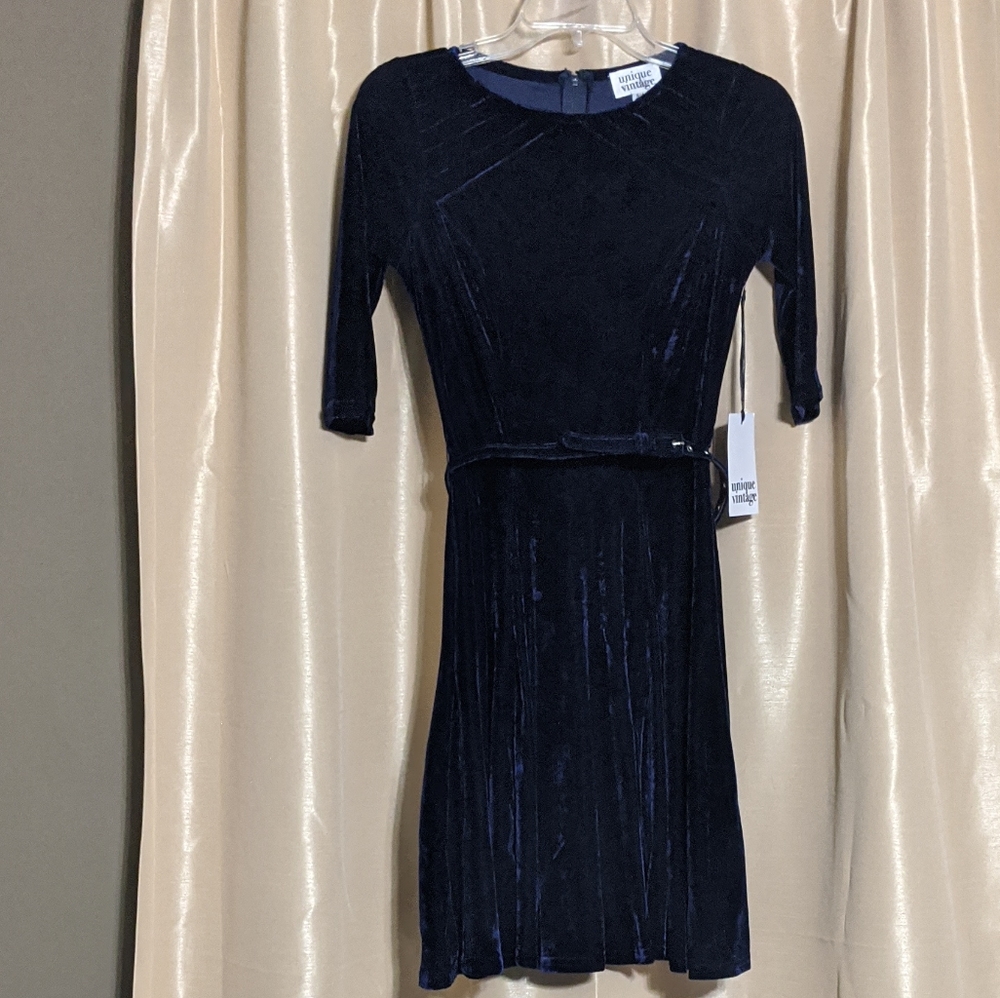NWT Unique Vintage blue velvet dress
